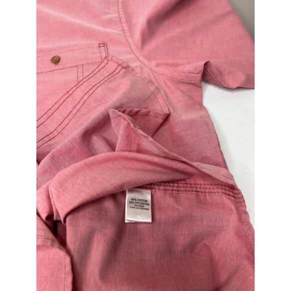 Port Authority Red Chambray Button Down Shirt Sz L Casual - Picture 5 of 5